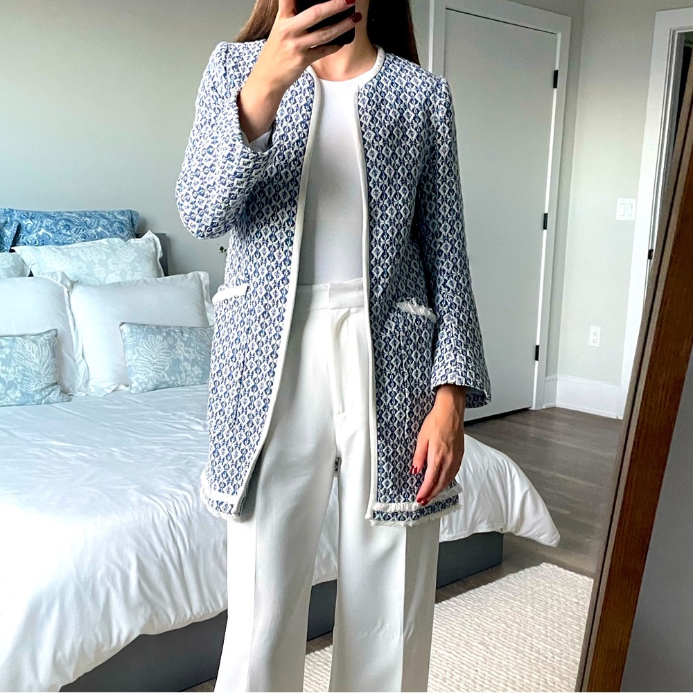 Zara Blue and White Textured Coat
